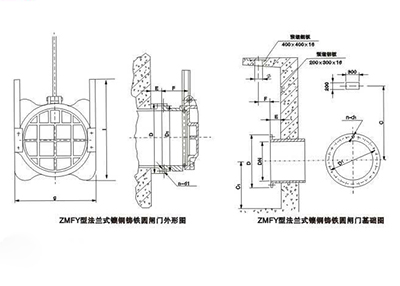 法兰式铸铁圆闸门外形结构图